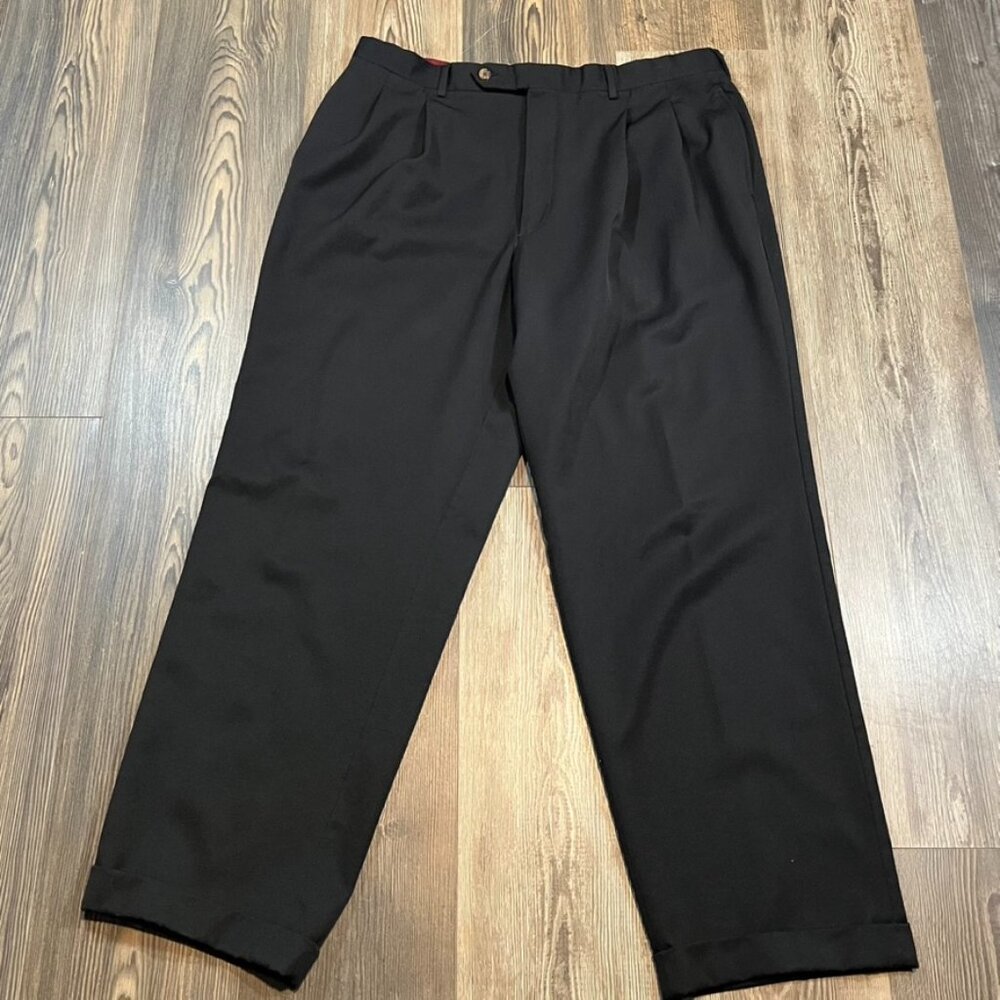 Vintage Corbin Pleated Wool Pants Mens Black 38x30 Trousers Union Made USA